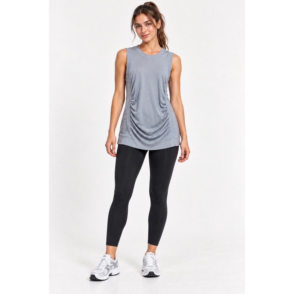 Athleta Womens Small Light Blue Gray Ruched Mesh Back Sleeveless Tank Top